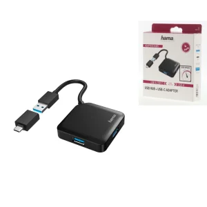 USB-хаб Hama 4 Ports USB 3.2, USB-C Adapter Black, 00200116 UA