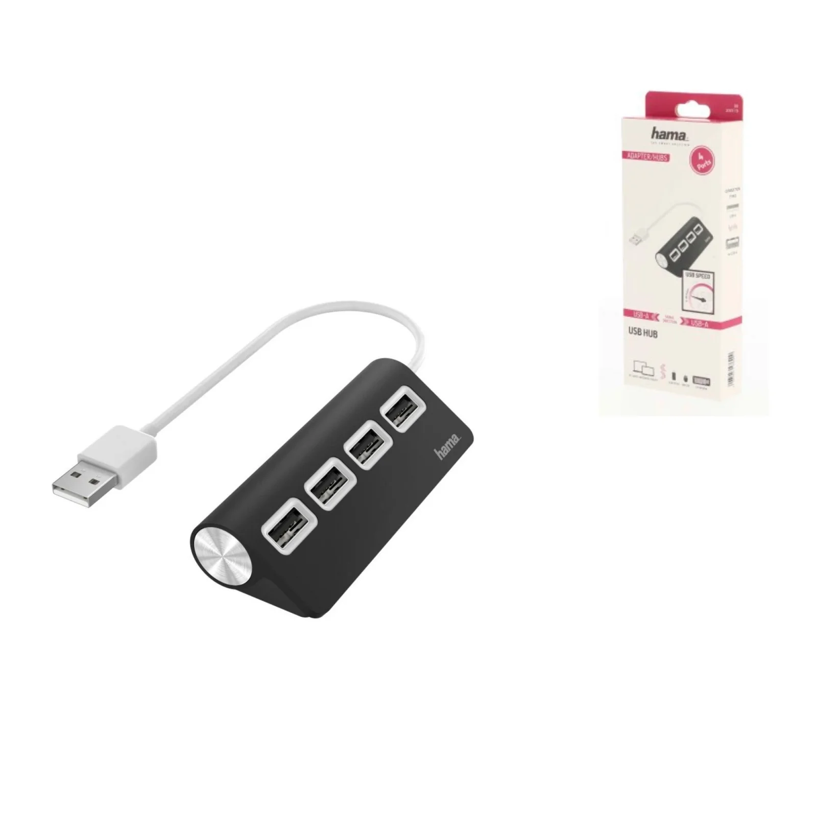 USB-хаб Hama 4 Ports USB 2.0 Black/White, 00200119 UA