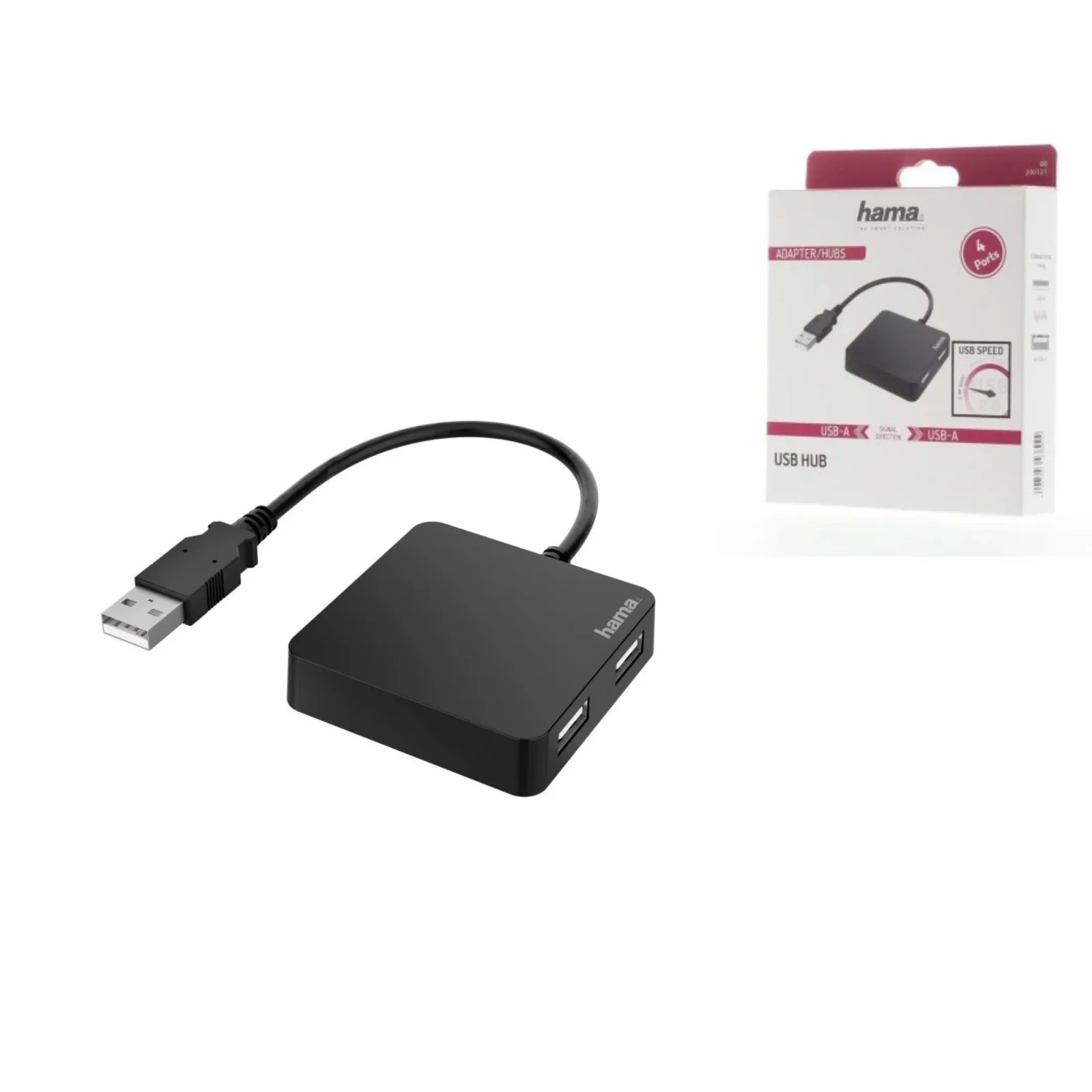 Хаб Hama USB-A > 4xUSB-A, 0.15м, чорний, 00200121 UA
