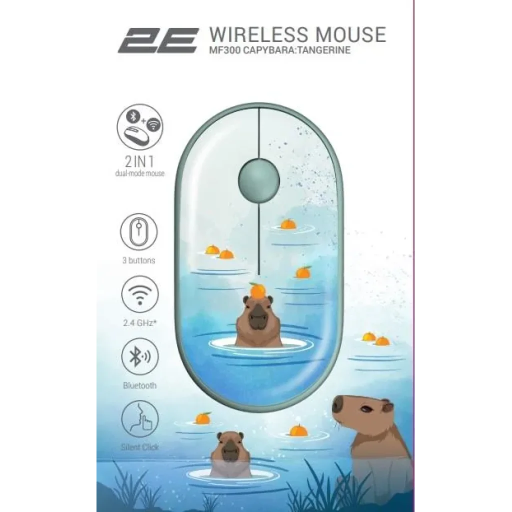 Миша 2E MF300 CAPYBARA:TANGERINE Silent WL BT, зелений, 2E-MF300WCAPIBARAGN UA