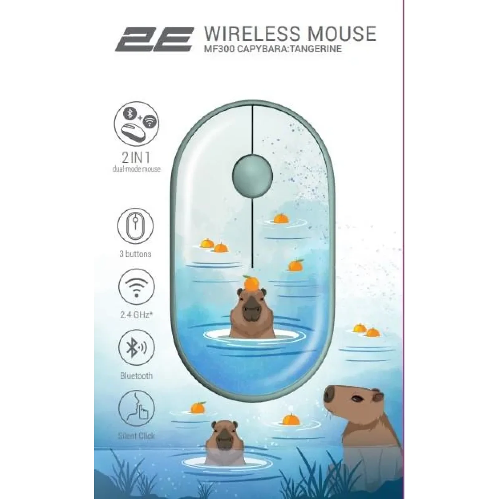 Миша 2E MF300 CAPYBARA:TANGERINE Silent WL BT, зелений, 2E-MF300WCAPIBARAGN UA