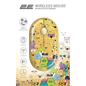 Миша 2E MF300 PETS:CATS&DOGS Silent WL BT, жовтий, 2E-MF300WPETSYW UA