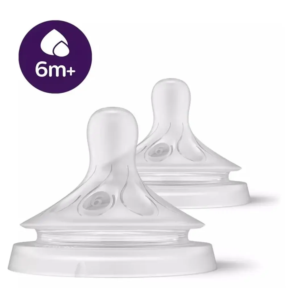 Соска Avent Natural 6міс+, силіконова, Природний потік, для густої їжі, 2шт (SCY966/02) UA