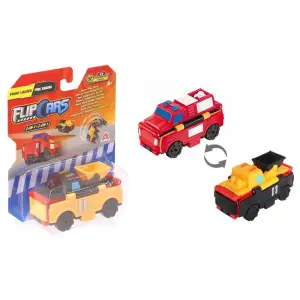 Машинка-трансформер Flip Cars 2 в 1 Строительный транспорт, Фронтальный погрузчик и Пожарный автомобиль, EU463875-14 UA