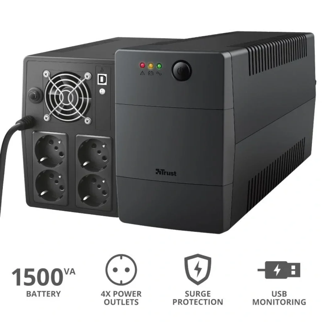 Джерело безперебійного живлення Trust Paxxon 1500VA UPS with 4 standard wall power outlets BLACK, 23505_TRUST UA