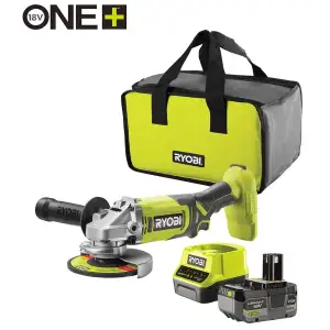Акумуляторная угловая шлифовальная машина Ryobi ONE+ RAG18125-1C40S 125мм 18В 1х4А·год 9000об/хв 2.2кг сумка (5133005643) UA