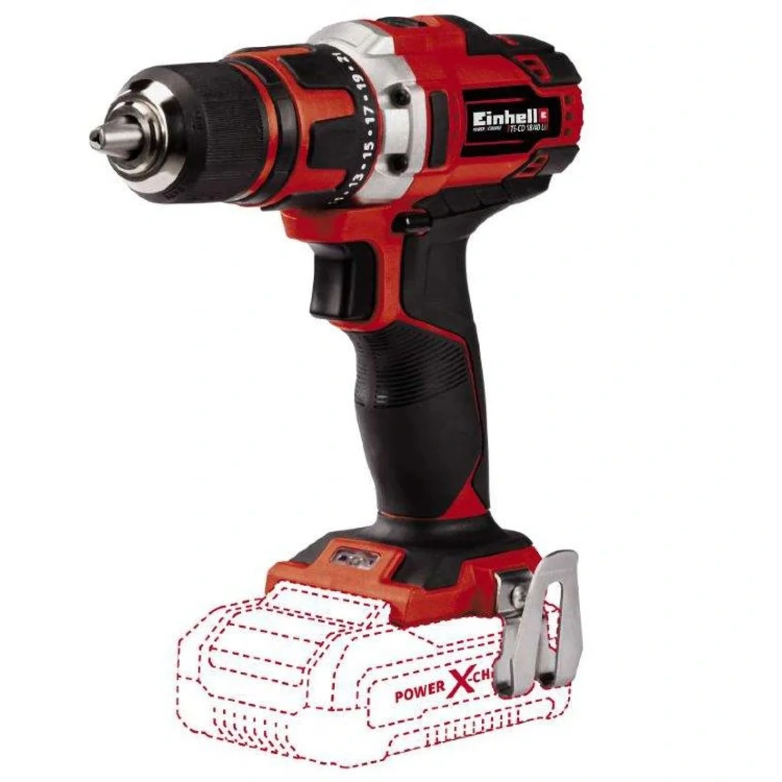 Шуруповерт-дриль Einhell TE-CD 18/40 Li-Solo, PXC, акум., БЗП, 40Нм, 400/1500 об/хв, 1.25кг, (без АКБ і ЗП), 4513925 UA