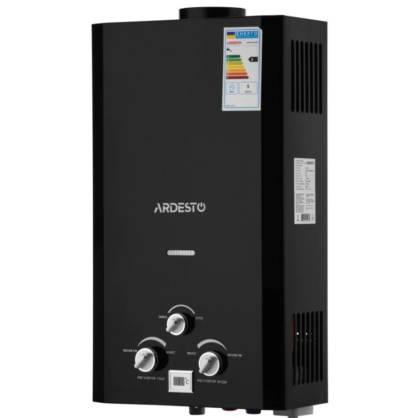 Газова колонка Ardesto X1, 10 л/хв., 20 кВт, розпалювання від батарейок, дисплей, чорний, TFGBH-10B-X1-BLACK UA