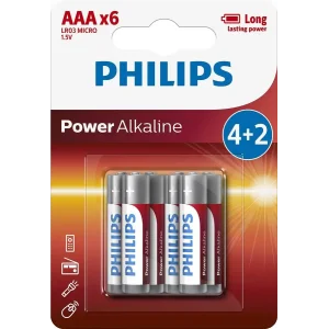 Батарейка Philips Power Alkaline AAA лужна блістер, 6 шт (LR03P6BP/10) UA