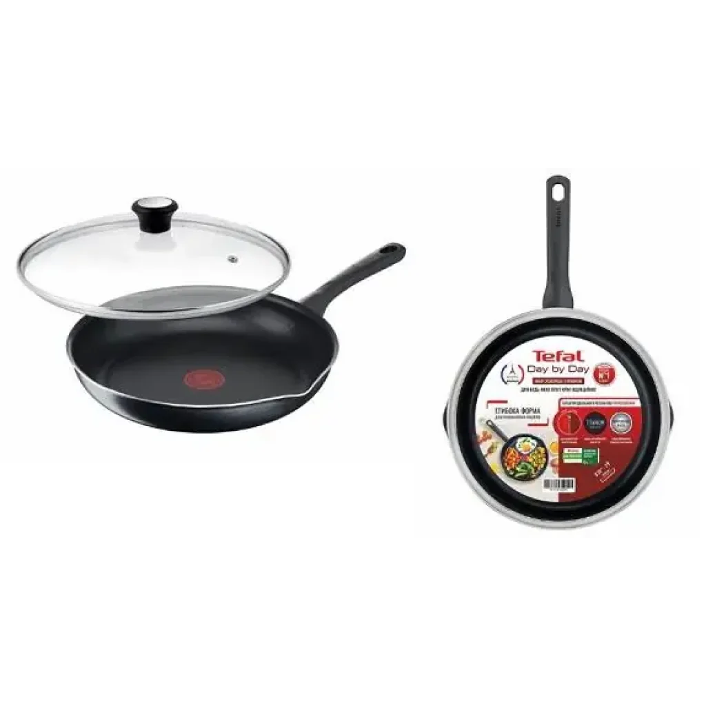 Сковорода з кришкою Tefal Day by Day, 20см, з кришкою, алюміній, бакеліт, скло, чорний (B5580223UA) UA