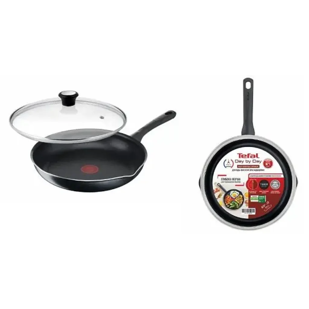 Сковорода з кришкою Tefal Day by Day, 24см, з кришкою, алюміній, бакеліт, скло, чорний (B5580423UA) UA