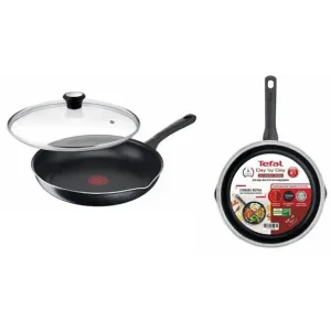 Сковорода з кришкою Tefal Day by Day, 28см, з кришкою, алюміній, бакеліт, скло, чорний (B5580623UA) UA