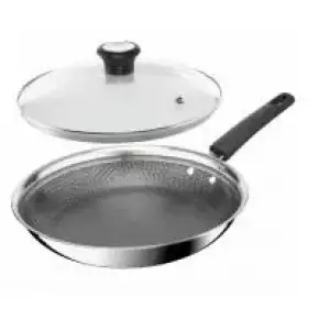Сковорода Tefal Emotion+ Power, 28см, з кришкою, нержавіюча сталь, серцевина-алюміній, хромована сталь, бакеліт, скло (SET_E3410655) UA
