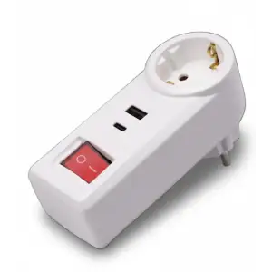Адаптер мережевий 2E 1xТипF, 16A, 1xUSB-A, 1xUSB-C, білий (2E-AD0102SWH) UA
