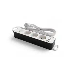 Подовжувач мережевий 2E TwoColors 3м, 3xТипF, 16A, 2xUSB-C, 1x USB-A, біло-чорний (2E-U03ESU33WB) UA