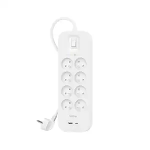 Подовжувач мережевий Belkin 2м, 8хТипE, 16А, USB-A/USB-C 18Вт, фільтр, білий (SRB003CA2M) UA