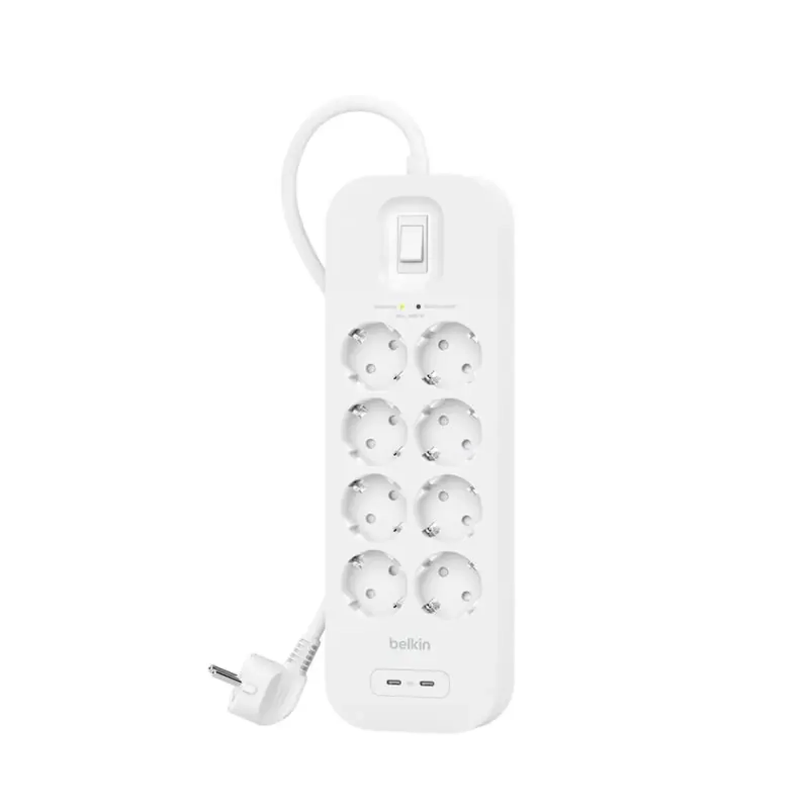 Подовжувач-фільтр мережевий Belkin 8хТип F, 3x1.5мм кв, 16А, USB-C/USB-C 30Вт, з захистом від перенапруги, 2м, білий (SRB004VF2M) UA