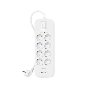 Подовжувач-фільтр мережевий Belkin 8хТип F, 3x1.5мм кв, 16А, USB-C/USB-C 30Вт, з захистом від перенапруги, 2м, білий (SRB004VF2M) UA