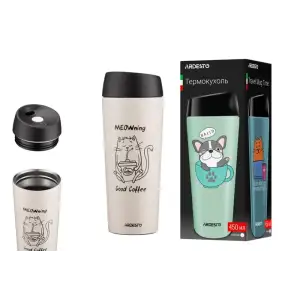 Термокружка ARDESTO Coffee Time Meowning 450мл бежевая (AR2645WC) UA
