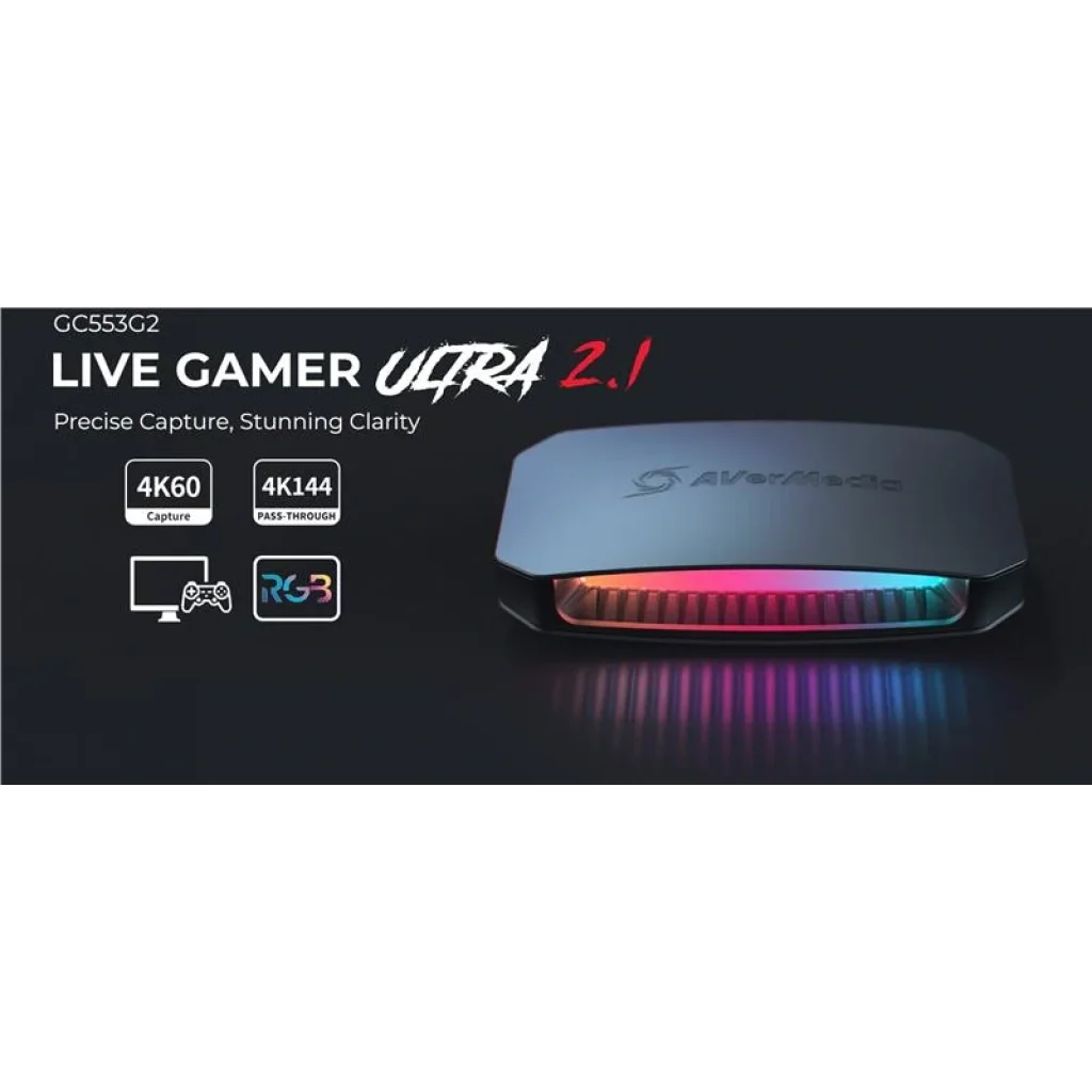 Пристрій захоплення відео AVerMedia GC553G2 ULTRA 2.1 RGB, 2160p144(pass-trought), 2160p60(record), чорний, 61GC553G20BV UA