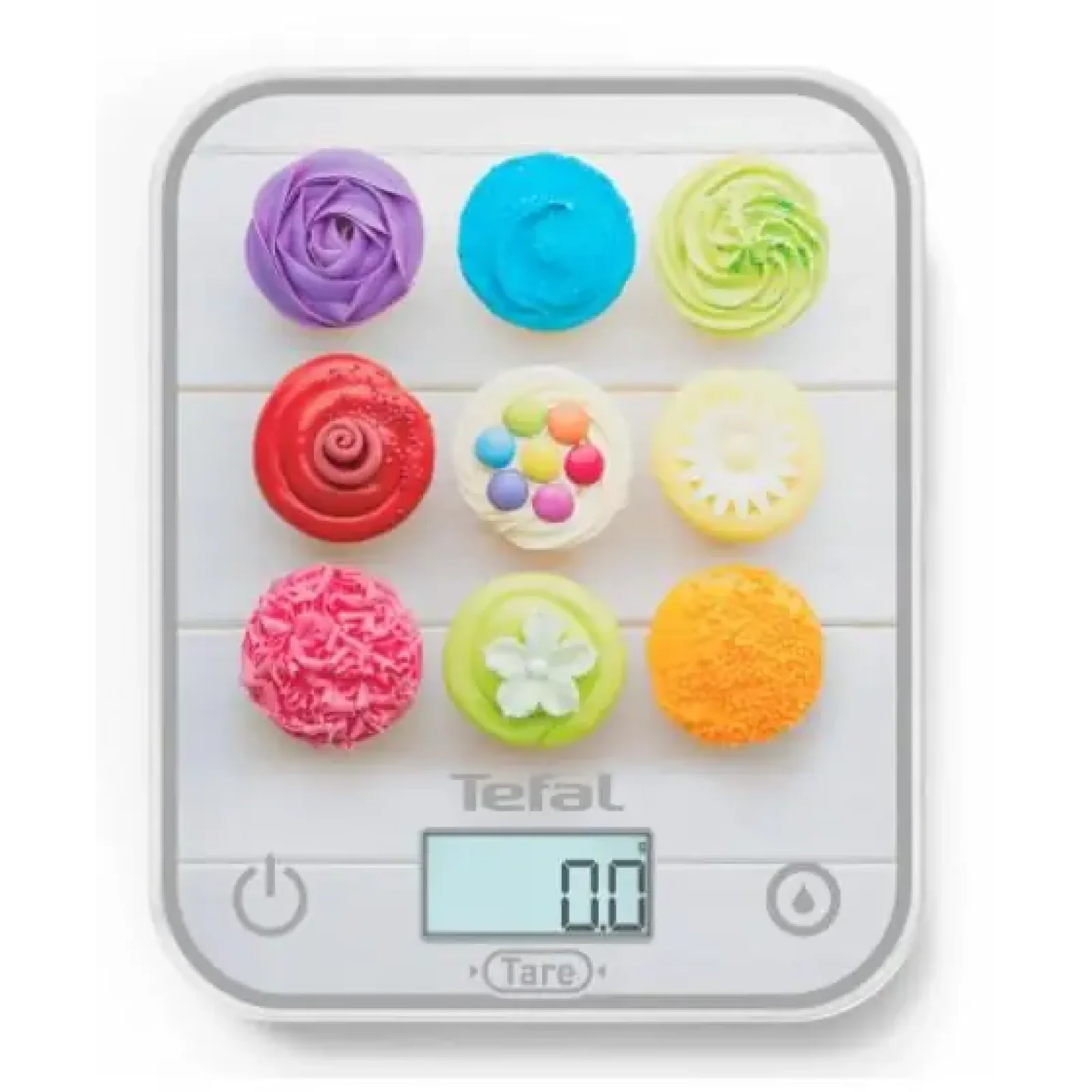 Ваги Tefal кухонні Optiss Cake Pops, 5кг, AAAx2 в комплекті, скло, різнокольорові (BC50D4V0) UA