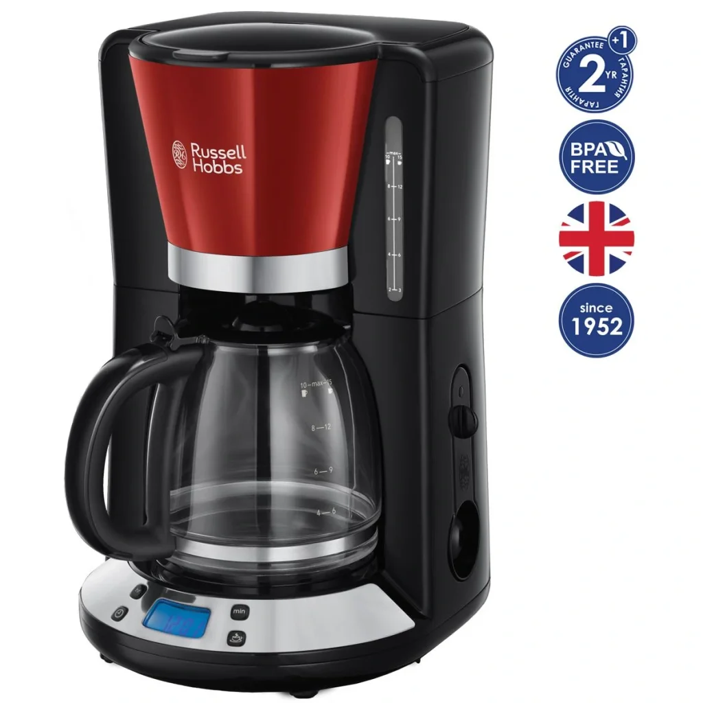 Кавоварка Russell Hobbs 24031-56 Colours Plus+, 1100 Вт, LCD-дисплей, Таймер на 24 години, Червоний UA