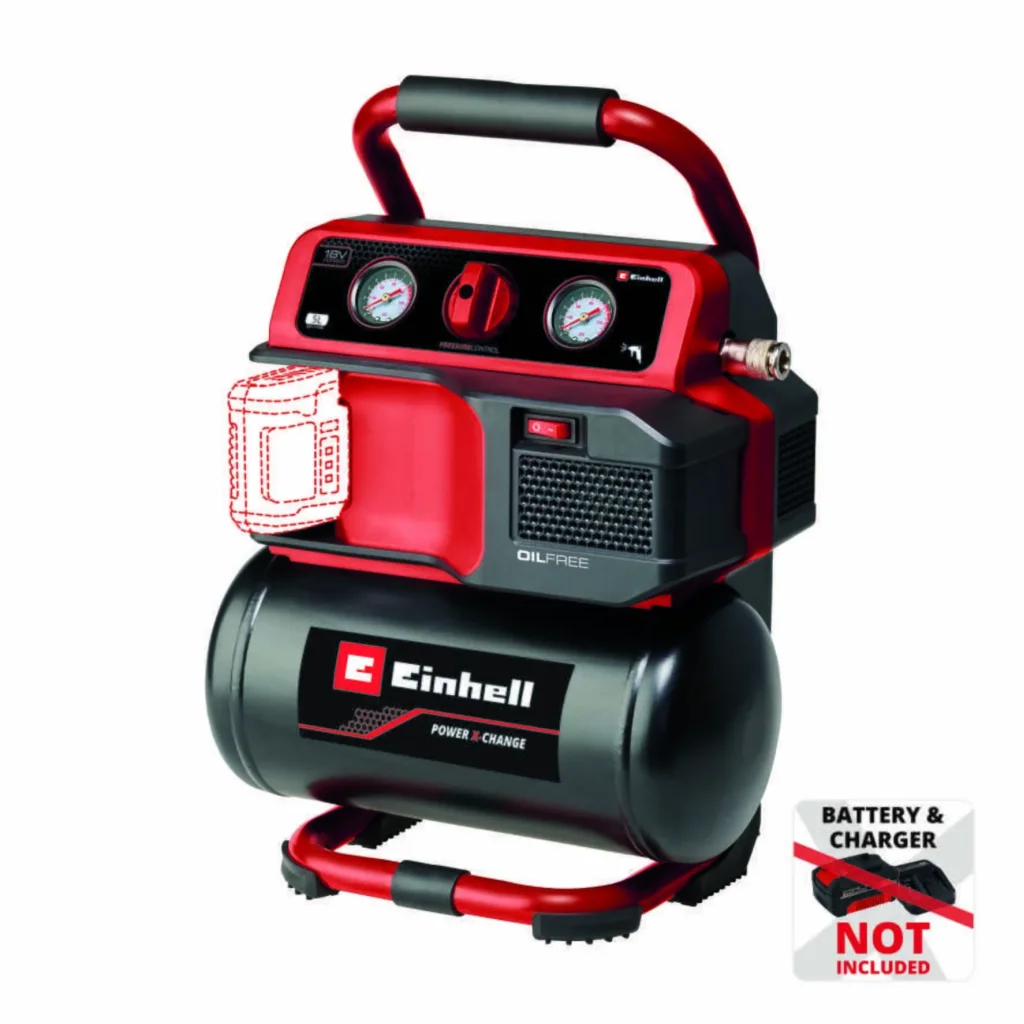 Компресор повітряний Einhell TE-AC 18/75 Li OF - Solo, акумуляторний 18В PXC, 8бар, 75л/хв, бак 5л, 7.76кг, (без АКБ та ЗП), 4020410 UA
