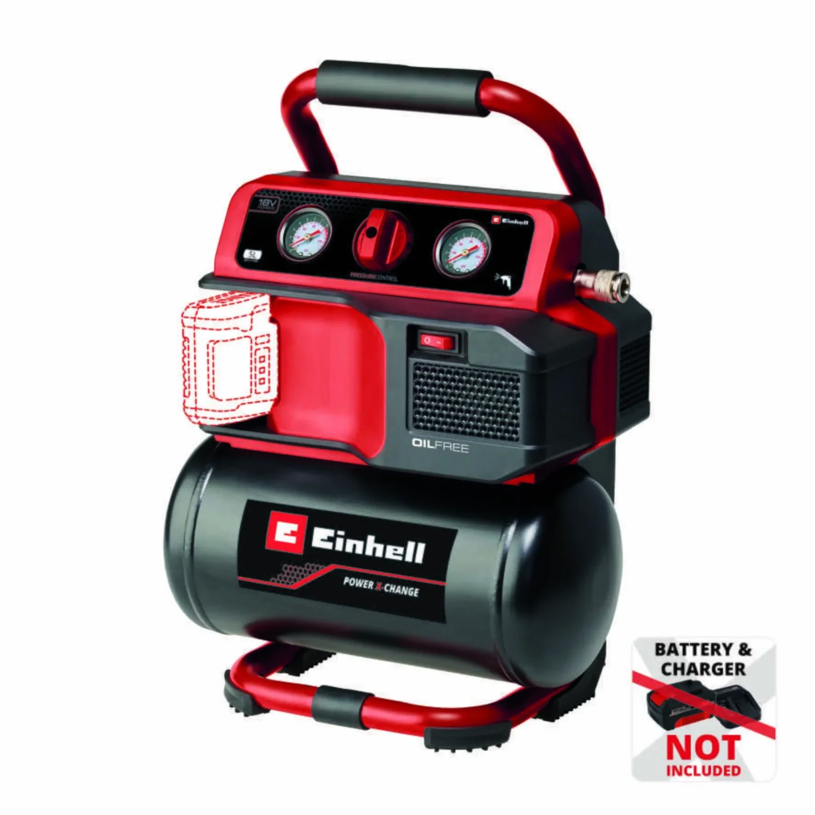 Компресор повітряний Einhell TE-AC 18/75 Li OF - Solo, акумуляторний 18В PXC, 8бар, 75л/хв, бак 5л, 7.76кг, (без АКБ та ЗП), 4020410 UA