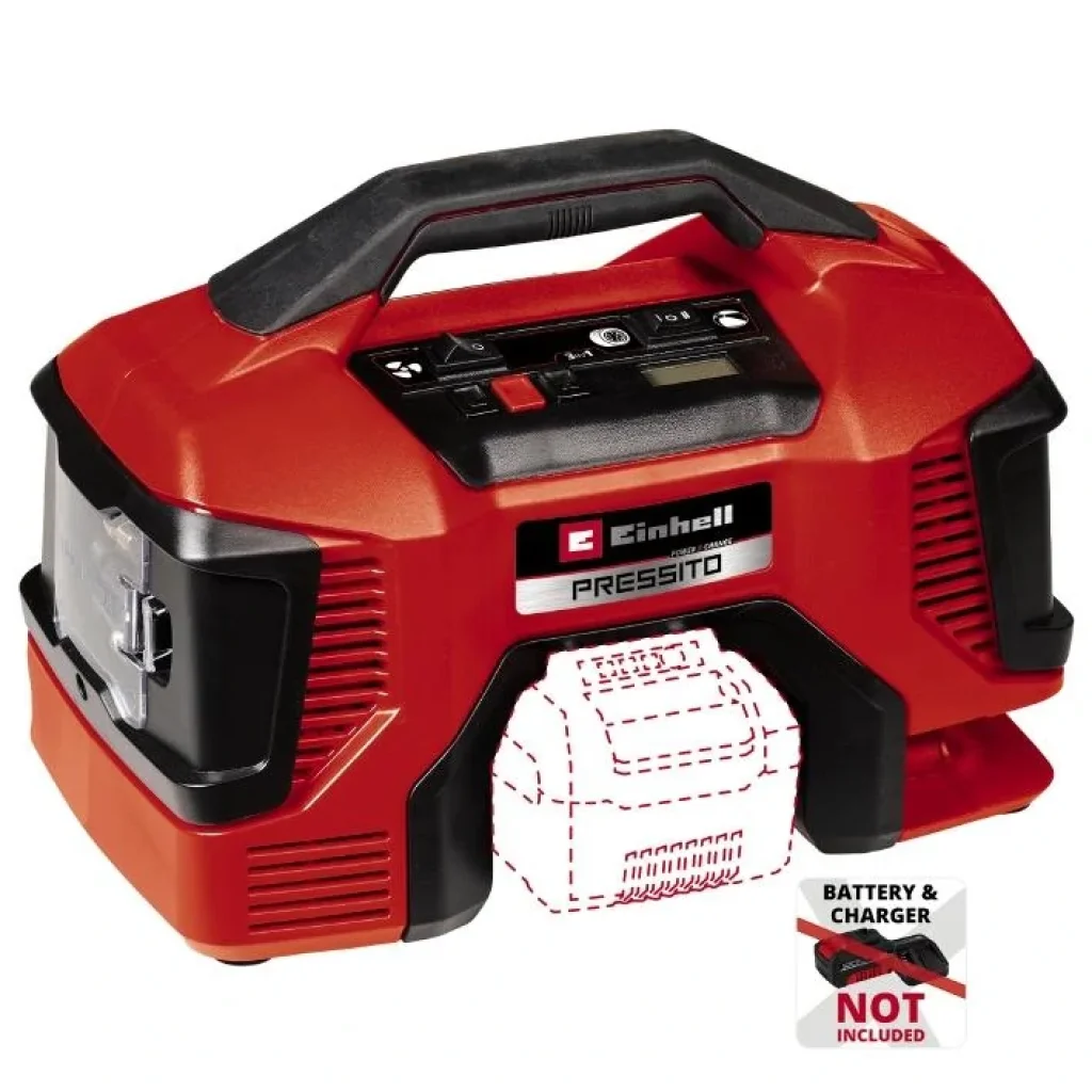 Компресор акум Einhell PRESSITO 18/21, 18В, PXC, 14-9 и 6 л/хв, 10.5 бар, вис. і низьк. тиск, 2.06 кг (без АКБ і ЗП), 4020467 UA