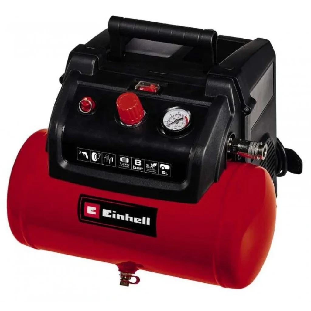 Компресор безмасляний Einhell TC-AC 190/6/8 OF Set, 6 л, 1200 Вт, 190 л/хв, 7 бар, 9.2 кг, 4020650 UA