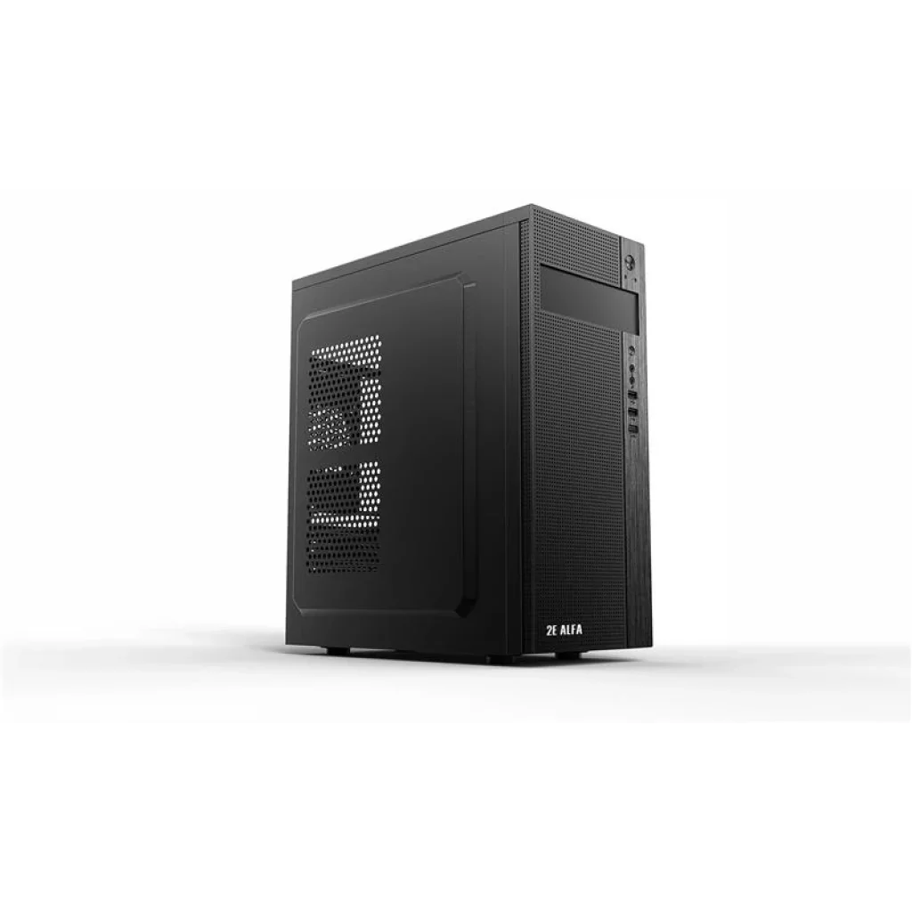 Корпус 2E ALFA (E185) MidT, 2xUSB2.0, 1xUSB3.0, сталь перфорация (боковая панель), без БП, черный, 2E-E185 UA