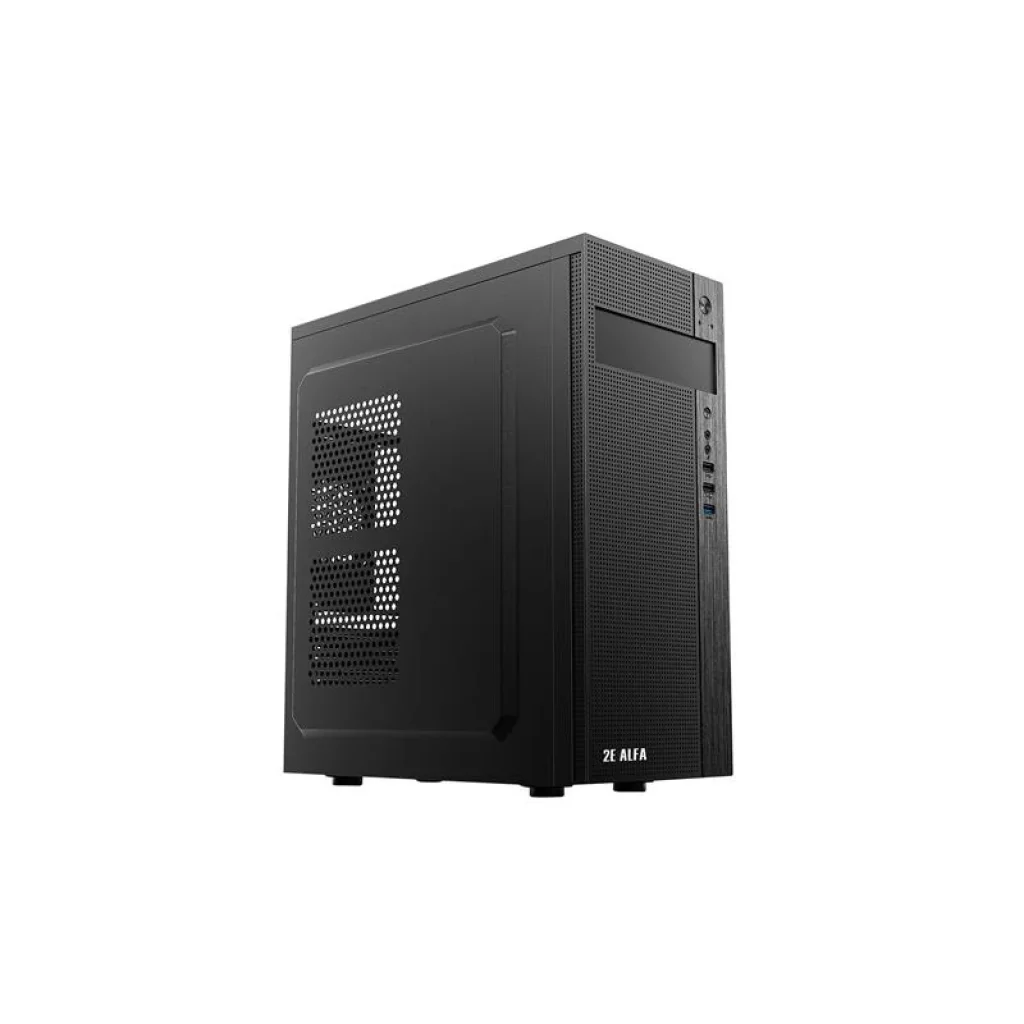 Корпус 2E ALFA (E185-400),БЖ 2E ATX400W, MidT, 2xUSB2.0, 1xUSB3.0, сталь перфорація (бокова панель), чорний, 2E-E185-400 UA