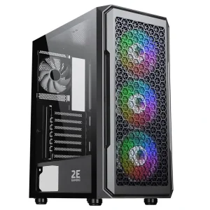Корпус 2E GAMING HEXAGON (G338) MidT, 2xUSB2.0, 1xUSB3.0, 1x120мм ARGB, 3x120мм ARGB, скло (бокова панель), без БЖ, чорний, 2E-G338 UA