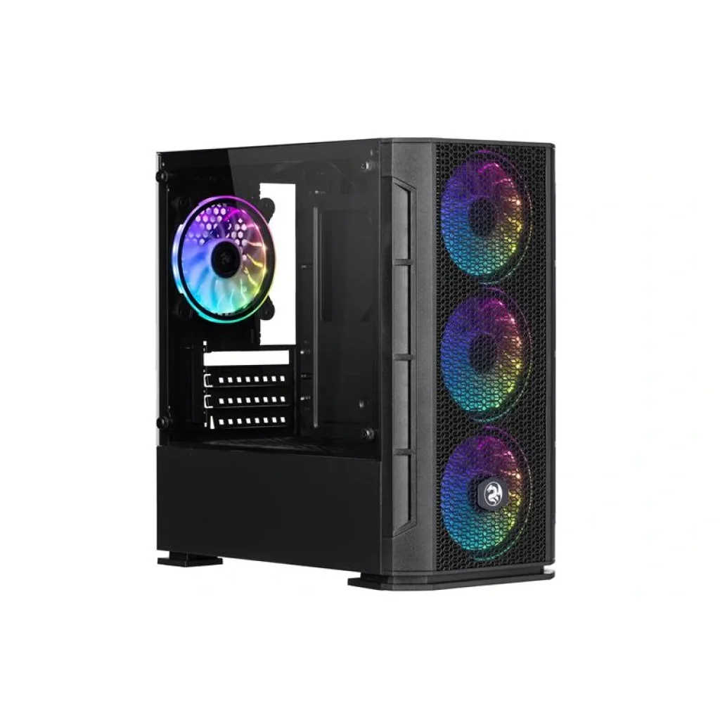Корпус 2E GAMING CALLEO (GB700) MiniT, 2xUSB2.0, 1xUSB3.0, 4x120ARGB, стекло (боковая панель), без БП, черный, 2E-GB700 UA
