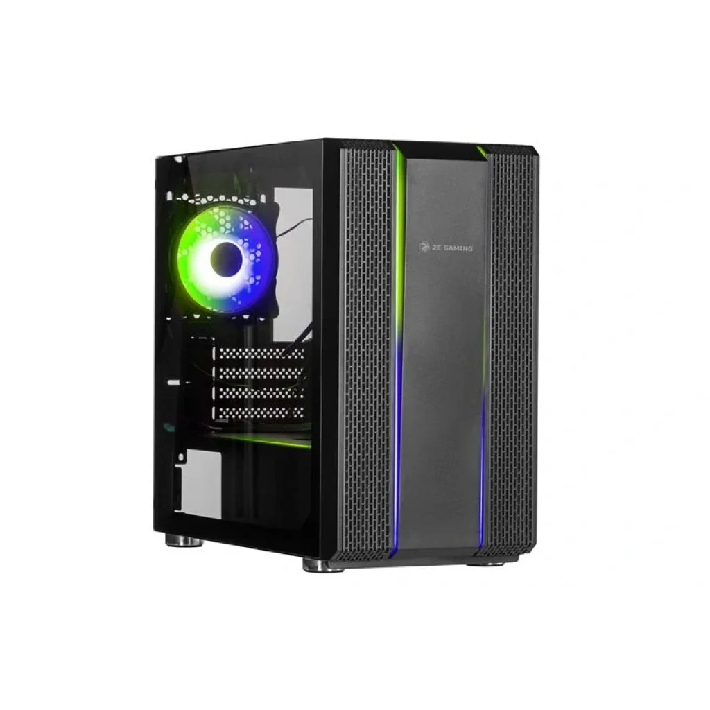 Корпус 2E GAMING DEFENSO (GM3) MiniT, 2xUSB2.0, 1xUSB3.0, 1x120ARGB, стрічка ARGB ,скло (бокова панель), без БЖ, чорний, 2E-GM3 UA