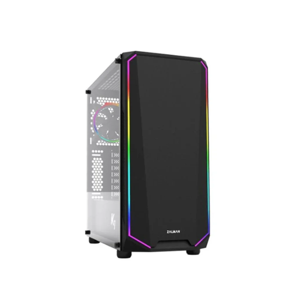 Корпус Zalman K1 REV.B, без БП, 1xUSB3.0, 2xUSB2.0, 1x120mm ARGB fan, 1x120mm Black fan, TG Side Panel, ATX, Black, K1REV.B UA