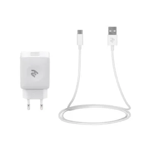 Набор СЗУ 2E Wall Charger Dual USB-A 2.4A+кабель USB-C White, 2E-WC1USB2.1A-CC UA