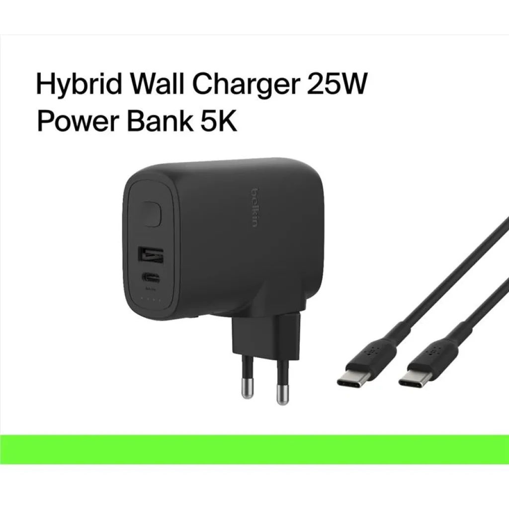 МЗП Belkin 25Вт USB-С PD, PowerBank 5000мА·год, кабель USB-C > USB-C, 1м, чорний, BPZ003BT1MBK-B6 UA