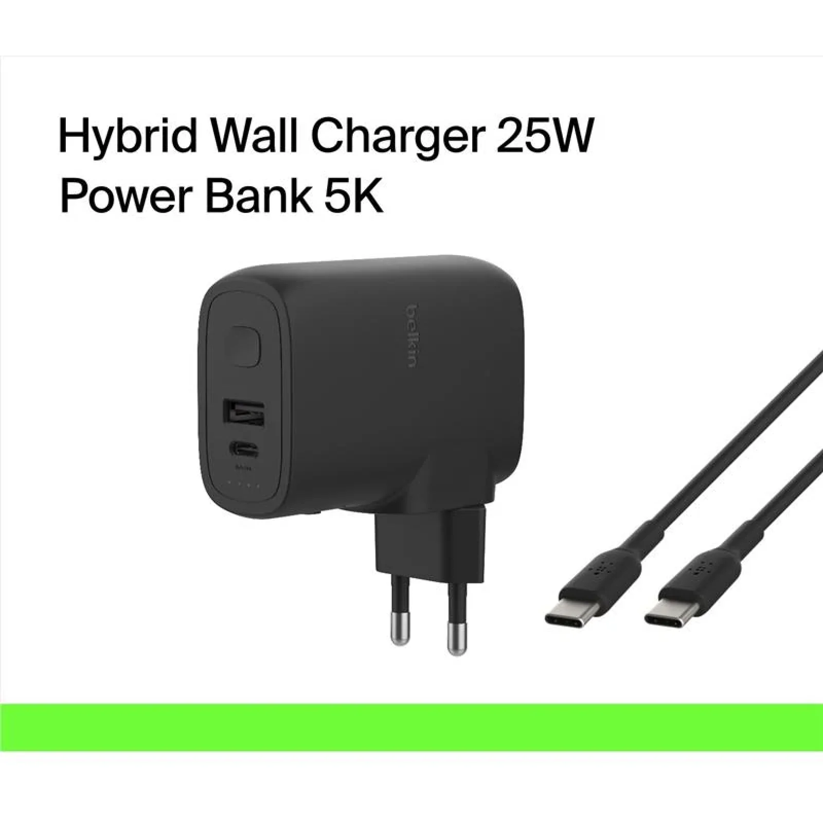 МЗП Belkin 25Вт USB-С PD, PowerBank 5000мА·год, кабель USB-C > USB-C, 1м, чорний, BPZ003BT1MBK-B6 UA