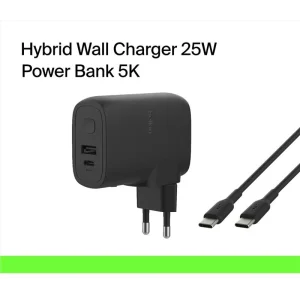 МЗП Belkin 25Вт USB-С PD, PowerBank 5000мА·год, кабель USB-C > USB-C, 1м, чорний, BPZ003BT1MBK-B6 UA