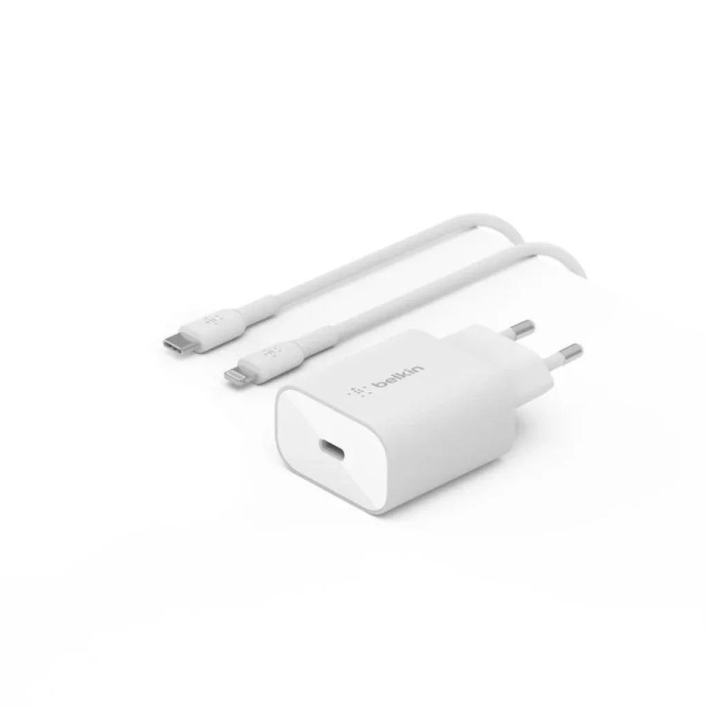 МЗП Belkin 25Вт USB-С PD PPS, кабель USB-С > Lightning, 1м, PVC, білий, WCA004VF1MWH-B5 UA