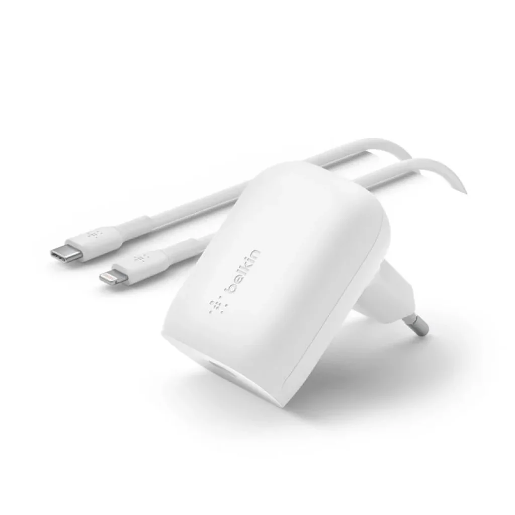 МЗП Belkin 30Вт USB-С PD PPS, кабель USB-С > Lightning 1м, білий, WCA005VF1MWH-B5 UA