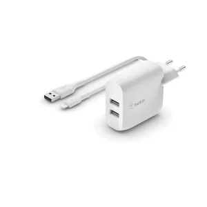 МЗП Belkin Home Charger 24W DUAL USB 2.4A, Lightning 1m, white UA