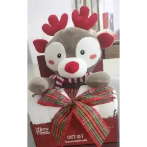 Набір ARDESTO Christmas Deer 2 предмети: плед 90х75см, декор. іграшка 24см, 100% поліестер, сірий (ART0231TD) UA