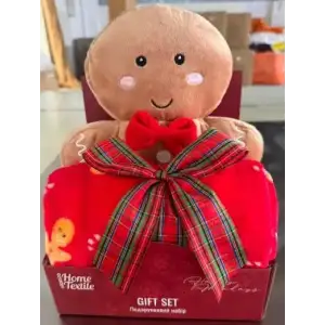 Набір ARDESTO Christmas Gingerbread 2 предмети: плед 90х75см, декор. іграшка 24см, 100% поліестер, коричневий (ART0231TG) UA