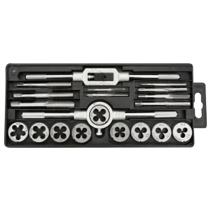 Плашки та мітчики TOPEX, M3-M12, крок різьблення 0.5-1.75мм, вольфрамова сталь, набір 20шт (14A425) UA