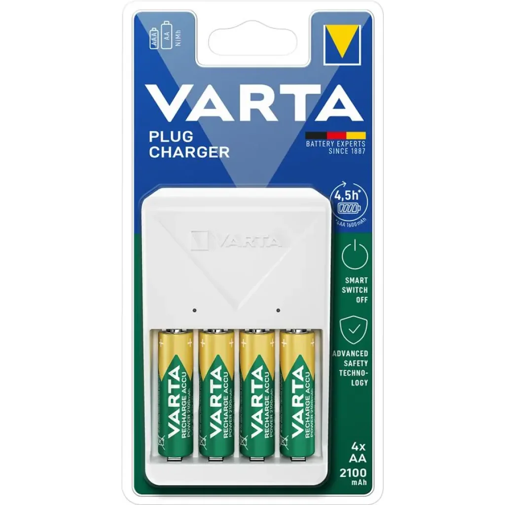 Зарядний пристрій Varta Plug Charger 4хNI MH AA2100 мА•год (57657101451) UA