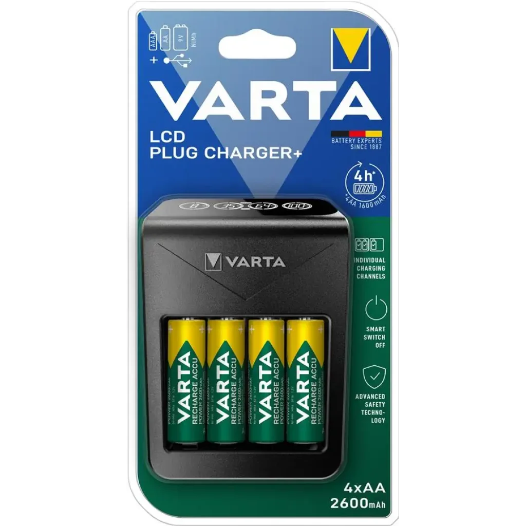 Зарядний пристрій Varta Lcd Plug Charger 4хNI MH AA2600 мА•год (57687101461) UA