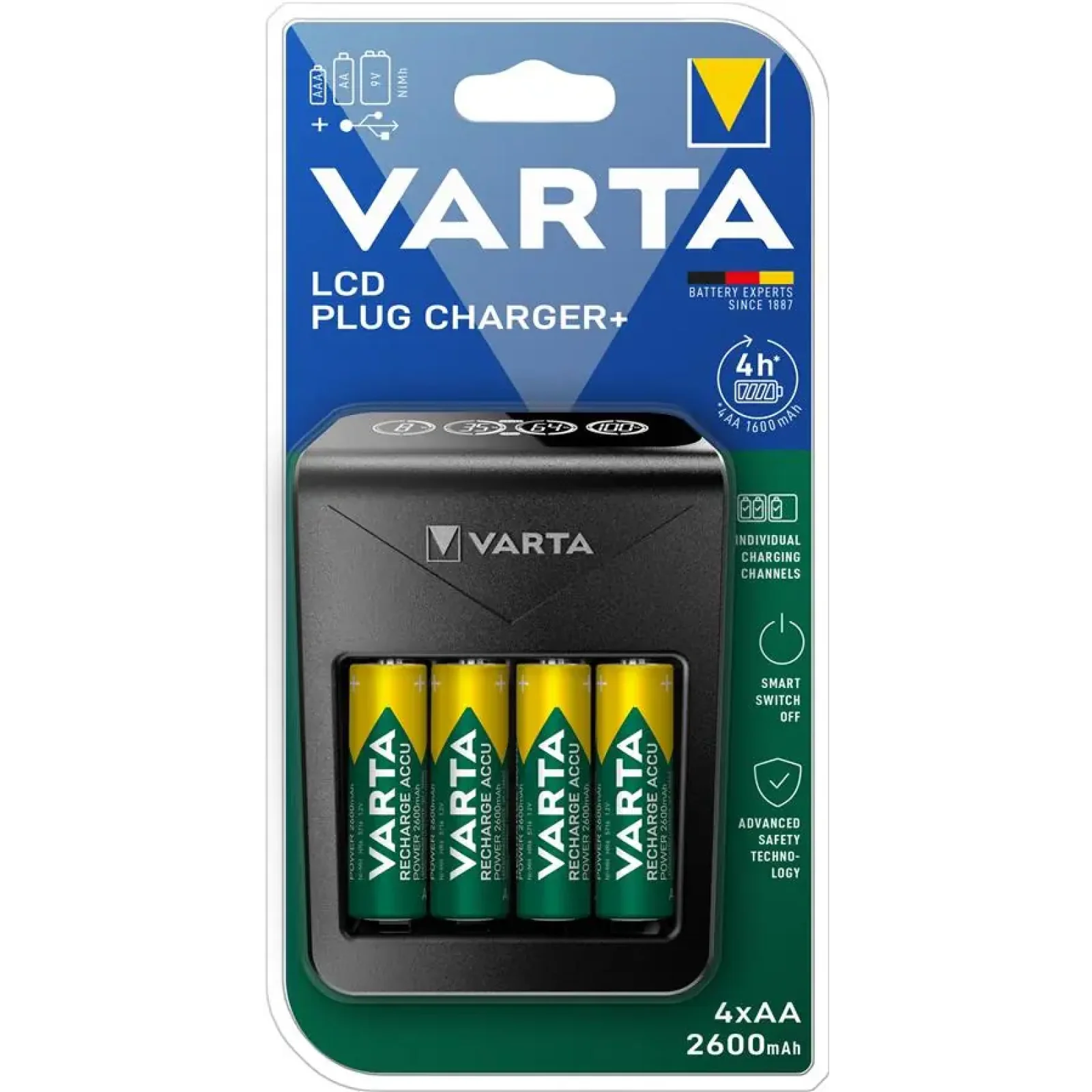 Зарядний пристрій Varta Lcd Plug Charger 4хNI MH AA2600 мА•год (57687101461) UA