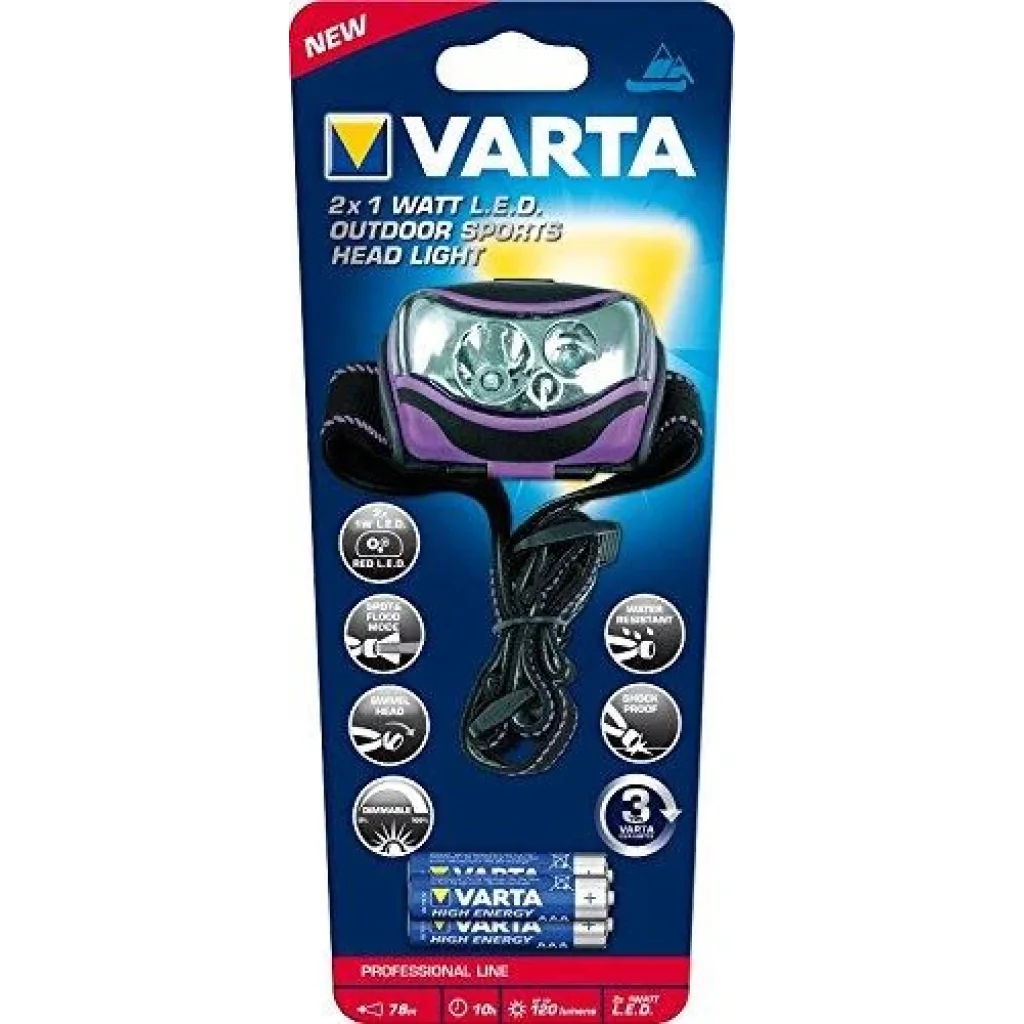 Фонарь VARTA Налобный Outdoor Sports H30, 100 люмен, IPX4, белый/красный свет, 3xAAA, 18630101421 UA
